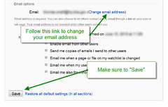 Where to change your email address with arrows to where to change your email address and save button