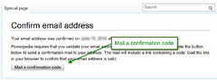 Confirm email screenshot with click to mail a confirmation code